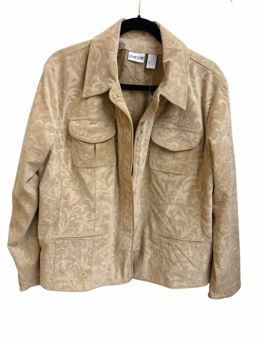 Chico's Tan Floral-Embossed Soft Corduroy Jacket
